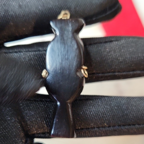 Vintage | Black Obsidian / 14K Gold Hand Carved Pendant Egyptian - Picture 2 of 11